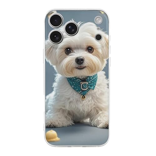 Lovely Maltese Dog Cute Phone Case Compatible for iPhone 17/Pro Slim Shockproof Phonecase Protective Cover Transparent