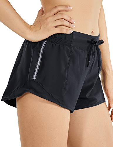 CRZ YOGA Quick-Dry Loose Running Shorts Sports Workout Shorts for Women Gym Athletic Shorts with Pocket - 2.5 Inches Black - 2.5   Medium