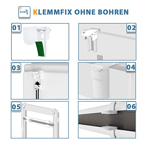 Allesin Plissee ohne Bohren Plissees Klemmfix Hellgrau 70x160cm(BxH), Plisseerollo Faltrollo mit Klemmträger… – Ansicht 6