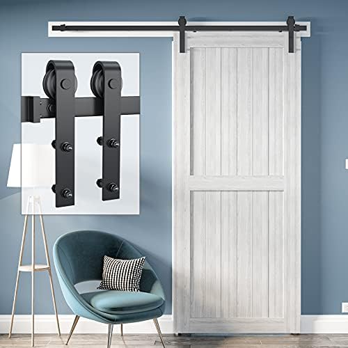 Genius Iron 6.6FT Single Barn Door Hardware, Classic Design Standard Track with Upgraded Nylon Bearings, for 36in-40in Wide Sliding Door Panel, Easy Installation, "Basic J"