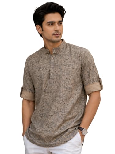 Image of Majestic Man Men's Cotton Regular Fit Short Printed Designer Kurta