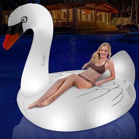 Ksheat Large Inflatable Swan Pool Floats Adults with Color Changing LED Solar Lights Cover