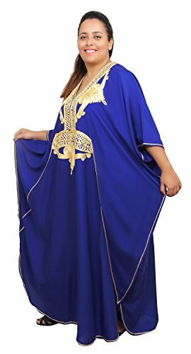 Treasures Of Morocco Moroccan Caftan Women Plus Size Hand Made Caftan With Embroidery Xxl To 4Xl Blue #TOP2
