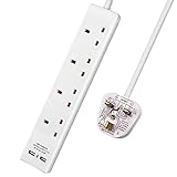 ExtraStar 4 Way Extension Lead with 2 USB Slots, 13A UK Plug Extension, Wall Mounted Power Strips with 1M/3.3FT Extension Cable - White - Image 1