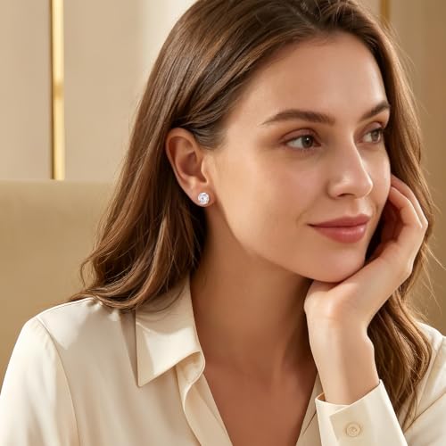 18K Gold Plated 7mm Round Cubic Zirconia Stud Earrings for Women, 4-Prong CZ Earrings, Hypoallergenic Copper, Gift for Birthday Anniversary (Gold-4Prong) by Hpoewre - Used condition - Image 5