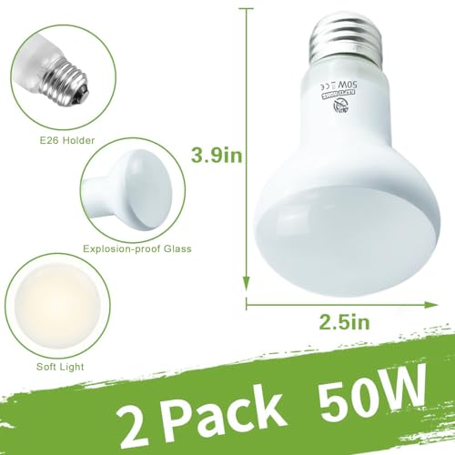 Image of Reptile Heat Lamp Bulbs, 2 Pack 50W Simulate Natural Sunlight Heat Light Bulb, Amphibian Terrarium Basking Spot Lamp for Reptile, Bearded Dragon, Lizard, Turtle, Snake