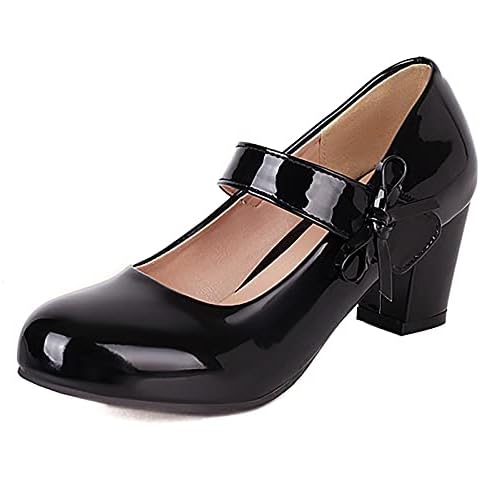 EveKitty Women Block Heel Court Shoes Wedding Shoes Hook and Loop Pumps Shoes Round Toe Dress Shoes Black Size 41Asian Cover