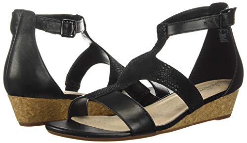 Clarks Women's Abigail Lily Wedge Sandal, black leather/suede, 6 M US