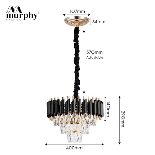 Image of Murphy Black Mamba Black & Gold Crystal Pendant Light (Pack of 1) | 12 Inch Round Luxury Ceiling Chandelier with Metal Frame & Crystal Tubes for Living Room, Dining Room, Bedroom & Hall (400MM)