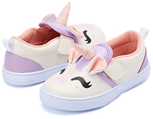 Morendl Girls Shoes Slip On Canvas Sneakers For Toddler Girls Outdoor Walking Loafers For Little Girls White Pink Purple Unicorn Size 10 Toddler #TOP2