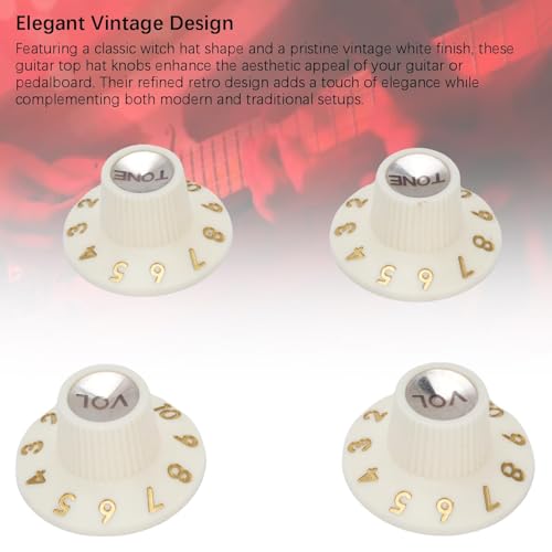 Eujgoov Guitar Control Knobs Retro White Color 2PCS Volume Witch Hat Knobs for Electric Guitar Bass Amplifier Effect Pedal - Thumbnail 6