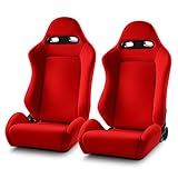 ModifyStreet Universal Classic Plain Red PVC Reclinable Racing Seats Pair