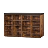 DINZI LVJ Shoe Storage Bench with Cushion, 16-Cubby Shoe Rack, Adjustable Shelves, Multifunctional Shoe Organizer Bench for Entryway, Mudroom, Hallway, Living Room, Bedroom and Garage, Rustic Brown