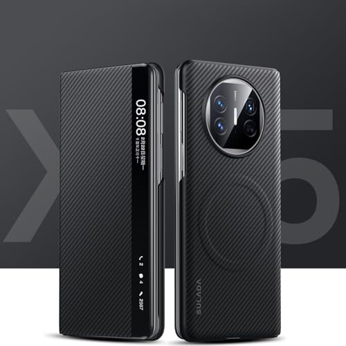 BINGEXIAER Magnetyczne etui z włókna węglowego kompatybilne z Huawei Mate X5, smukłe, cienkie włókno aramidowe 600D, obsługuje bezprzewodowe ładowanie, etui z klapką, ochronne, odporne na wstrząsy