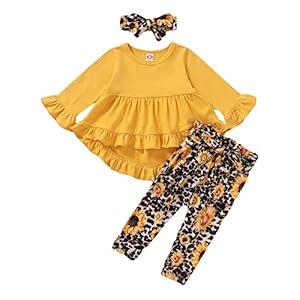 Baby Girl Clothes Toddler Girl Sunflower Outfit Ruffle Sleeve Shirt Floral Pant Set Fall Winter Clothing for Girl