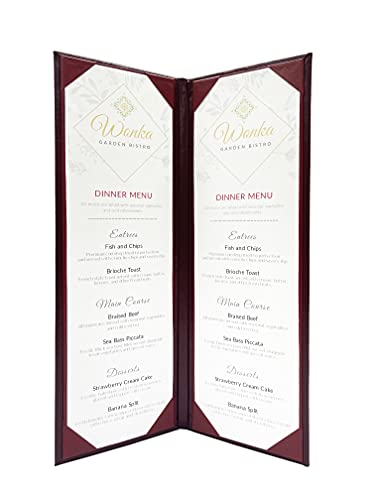 Casebound Menu Covers 5-Pack Burgundy Faux Leather 2-View
