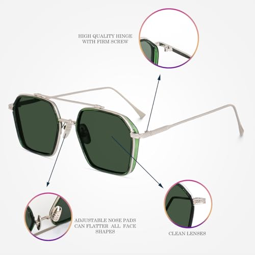 Image of CREEK Unisex Full Rim Hexagonal Branded and Stylish Sunglasses | 100% UV Protected | Men & Women | Medium | CH S1145-Pack of 1