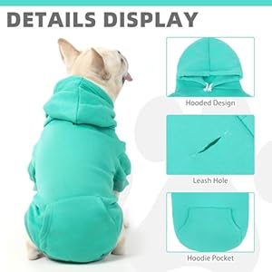 KOOLTAIL Basic Dog Hoodie Soft Warm Dog Hoodie Sweater with Leash Hole and Pocket Dog Winter Coat Cold Weather Clothes Sweatshirt for Small Medium Large Dogs Puppy Cat Boys Girls Lake Blue XS