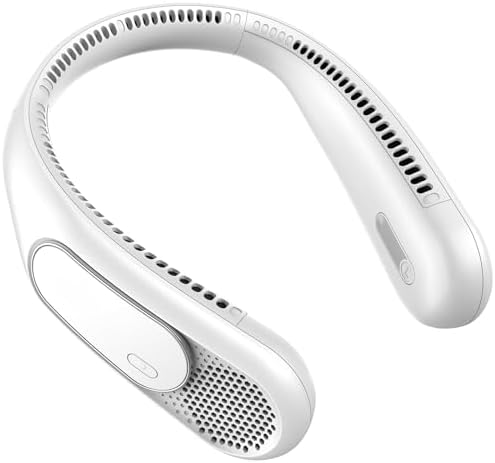 Ventilatore da Collo 6000mAh, Ventilatore Collo Senza Pale Portatile, 4 Velocità, Ricaricabile USB, Lunga Autonomia, per Viaggio, Ufficio ed Esterno (Bianco)
