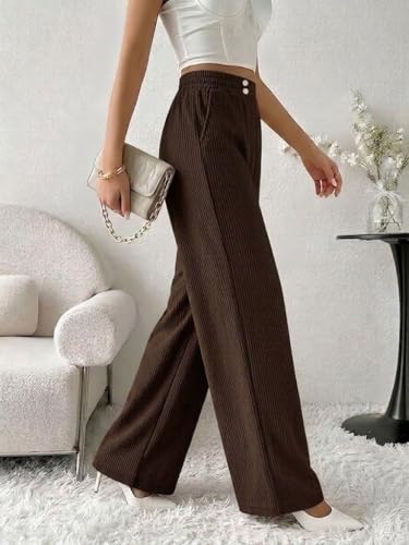 Image of SMOWKLY Authentics Women's Trendy Casual Corduroy Stretchable Baggy Loose Korean Trouser with Pockets || High Rise Elastic Waist Going Out Lounge Pants || Wide Leg Summer Pants for Woman