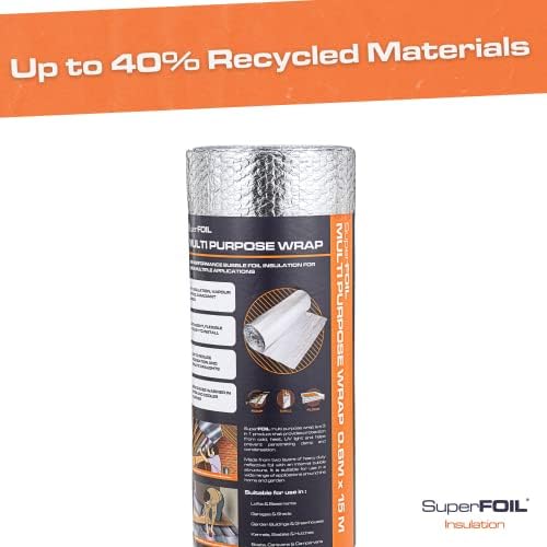SuperFOIL Multipurpose Foil Insulation 0.6m x 15m - Energy Saving Reflective Bubble Foil DIY Wrap