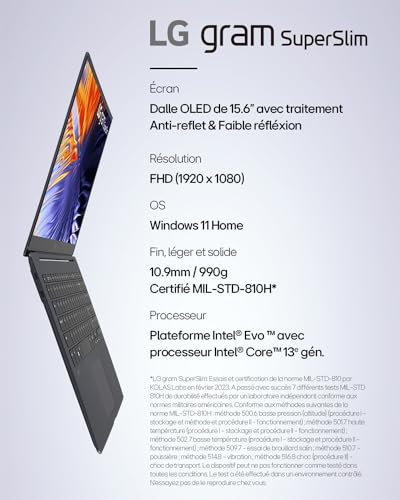 LG Gram Superslim 15Z90RT G.AA78F PC Portable 15" écran OLED FHD Plateforme Intel Evo i7 RAM SSD NVMe Intel Iris XE Thunderbolt 4 Windows 11 Home Clavier AZERTY - vue 2