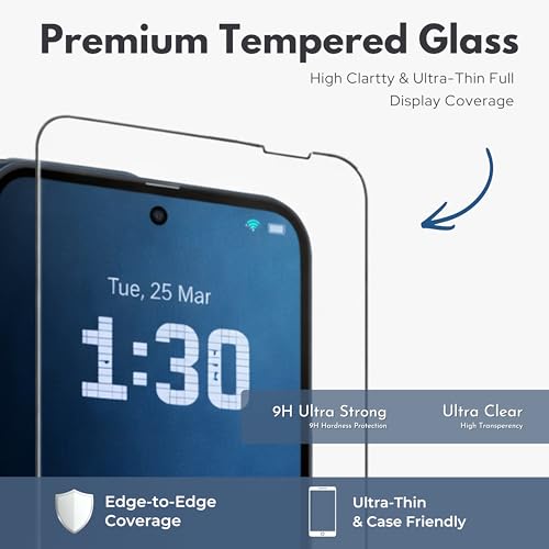 Image of Edge-to-Edge Full Screen Coverage Military-Grade Gorilla Tempered Glass for Nothing Phone 1, 9H Hardness, Anti-Scratch, Bubble-Free, Face ID Compatible, Case Friendly Black with Kit