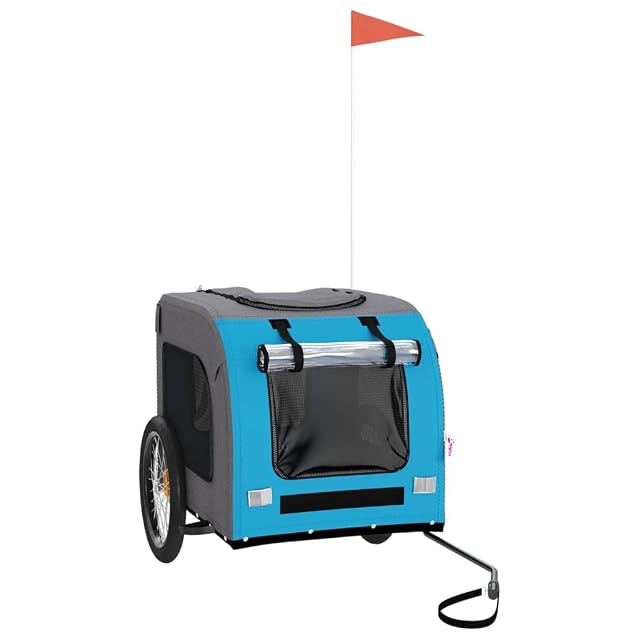 vidaXL Remolque de Bicicleta Mascotas Hierro Tela Oxford Azul Gris