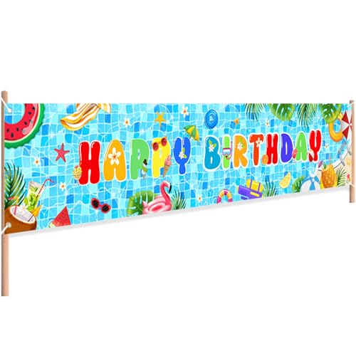 Bannière d'anniversaire de piscine d'été pour décorer un grand mur de fête