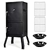 Giantex Outdoor Smoker with Double Doors 2 Detachable Grill Netting Smoking Racks Charcoal Pan Water Pan 4 Air Vents Thermometer Vertical Charcoal Smoker for Barbecue Camping Backyard Grill