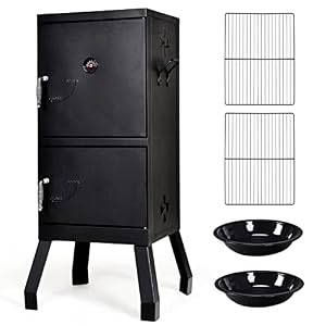 Giantex Outdoor Smoker with Double Doors, 2 Detachable Grill Netting Smoking Racks, Charcoal Pan & Water Pan, 4 Air Vents, Thermometer, Vertical Charcoal Smoker for Barbecue Camping Backyard Grill Giantex Outdoor Smoker with Double Doors 2 Detachable Grill Netting Smoking Racks Charcoal Pan Water Pan 4 Air Vents Thermometer Vertical Charcoal Smoker for Barbecue Camping Backyard Grill