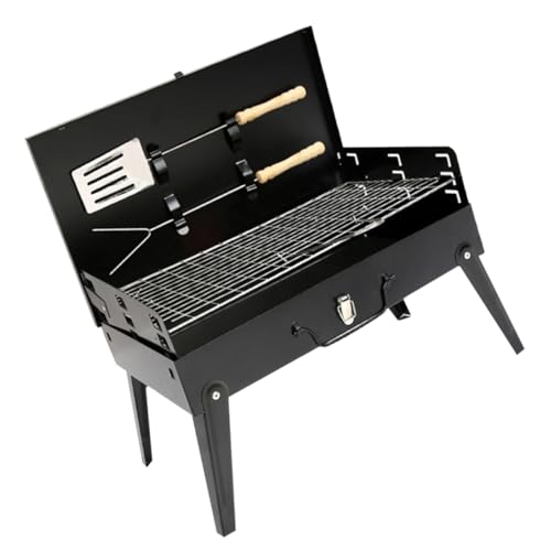 UPKOCH Barbacoa Portátil Plegable para Camping y Exteriores 44X27X47 CM con 2 Accesorios para Asar Estufa de Barbacoa Estable y Resistente Diseño Compacto para Transporte Fácil