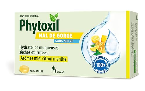 Phytoxil Pastilles Gorges irritées - Arôme Miel citron menthe – Dispositif médical - Hydrate les muqueuses sèches et irritées et favorise leur régénération – Format 16 pastilles - A partir de 6 ans