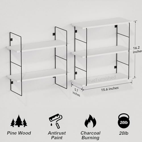 Image of DIY Floating Wall Shelves for Living Room Wall Mounted, Kitchen, Bathroom, Bedroom accsessories & Kidsroom | Wooden & Metal Shelf for Home Office Books, Plants Organiser - White