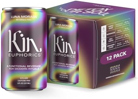 Kin Euphorics Luna Morada Non-Alcoholic Functional Beverage | Metabolic Tonic for Digestive & Liver Support | Caffeine-Free & Functional Beverage | 8 Fl Oz (12pk)