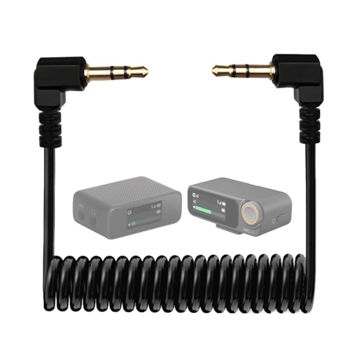 Kimyoaee Dual 3.5mm TRS DSLR Camera Cable for DJI Mic 1/2 / Rode Wireless GO 2 II/comica Vimo C3 /Hollyland Lark M1 Wireless Lavalier Microphone Male Coiled Right Angle Audio Cord Adapter