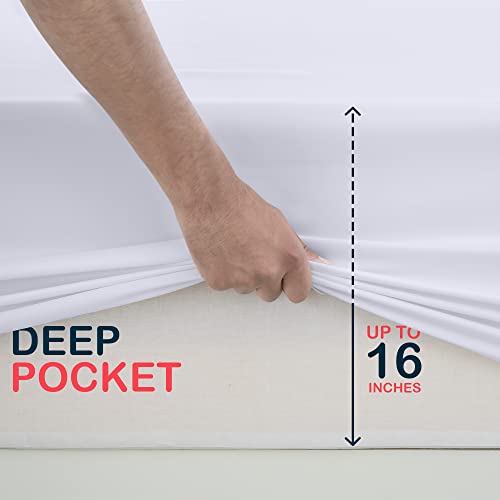 Lux Decor Collection Fitted Sheet - 16 Inches Deep Pocket Queen Sheets - Ultra Soft 1800 Thread Count Brushed Microfiber Fitted Sheet - Wrinkle, Fade & Shrinkage Resistant (White, Queen) #TOP1