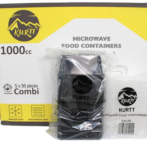 KURTT 50er Pack 1-Fach Meal Prep Container Essensbox, Lunchbox, Mealprep boxen, Mikrowellengeeignet, Spülmaschinenfest Und Wiederverwendbar - BPA Frei (Schwarz, 1000ML)