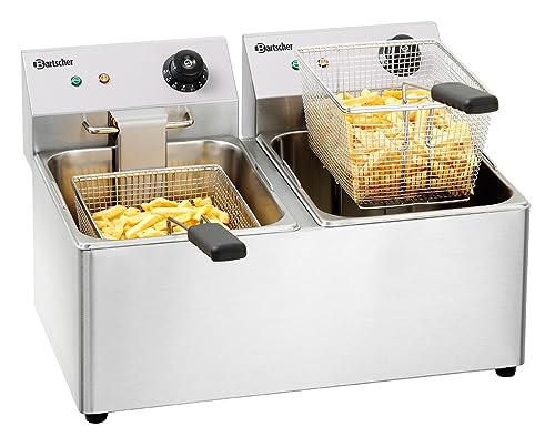 Bartscher Snack IV Double thermo-optique Deep Fryer 16L 6500 W Stainless Steel – fryers (Deep Fryer, 16 l, double, Stainless Steel, Rotary, stand-alone)