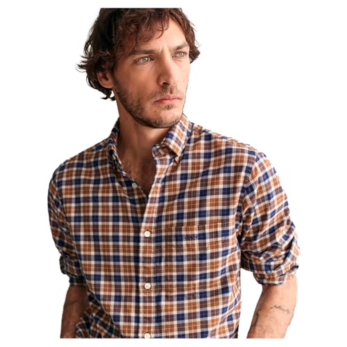 Gant Para Hombre. 3240194 Camisa Regular Fit De Sarga Ligera A Cuadros MarróN (S), Casual, AlgodóN, Manga Larga - 4
