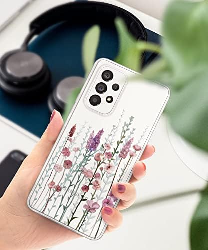 Gronda Case for Samsung Galaxy A53 Case Clear, Shockproof Protective Slim Soft Drop Protection Cute Cover Anti Yellow Case Compatible with Samsung Galaxy A53 5G 6.5 Inch Pink Flowerlet