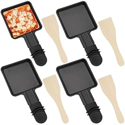 Mini Sartenes Para Raclette Juego de 4 sartenes para raclette, para raclette, de repuesto, antiadherente, para parrilla, cuadradas, con 4 palas de madera para raclette, accesorios universales, para parrilla eléctrica, queso,