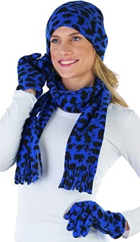 ToBeInStyle Women’s 3-Piece Fleece Polyester Animal Print Scarf, Gloves & Hat