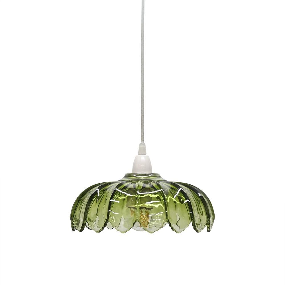Firstchoicelighting Green Glass Easy Fit Ceiling Lightshade Or Pendant Shade, Vintage Retro Floral Detail, Diameter 24Cm