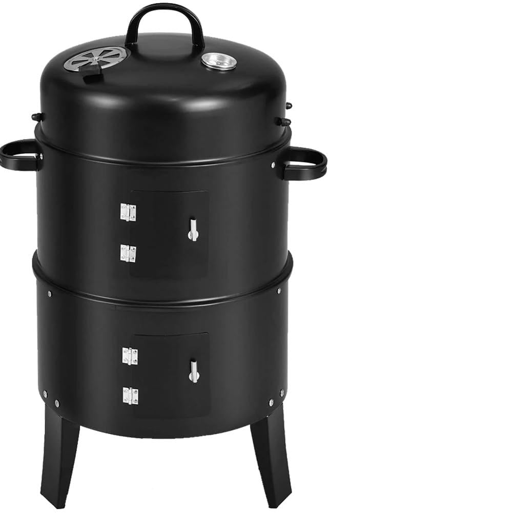 Fumador vertical de carbón vertical con termómetro incorporado BBQ Smoker Grill con Air Vent 2 Puertas de acceso fora el jardín de campamento de cocina al aire libre