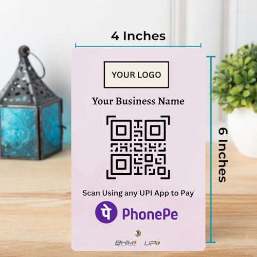 Image of UPI Payment Standee | Custom Acrylic Stand with QR Code, Logo & Business Name | Compatible with All Major UPI App | Design 2