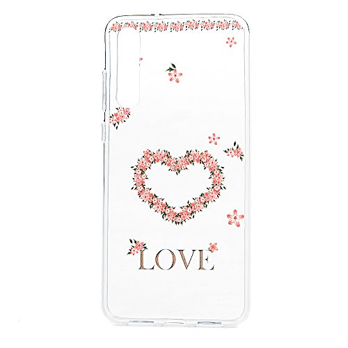 Tophung Huawei P20 Case TPU, Crystal Clear Shockproof Silicon Gel TPU Cover Rubber Lightweight Ultra-Thin Flexible Shockproof Anti-Scratch Protective Shell Cover for Huawei P20 Flower Lover Heart