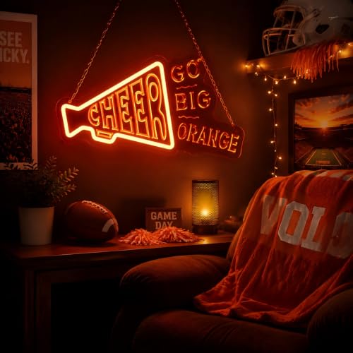 Image of Football Neon Sign, Go Big Orange LED Neon Light for Wall Decor, Dimmable USB Powered Neon Sign for Man Cave, Bar, Bedroom, Party, Tennessee Fans Gift, Orange Neon Wall Light for Game Room, College Dorm