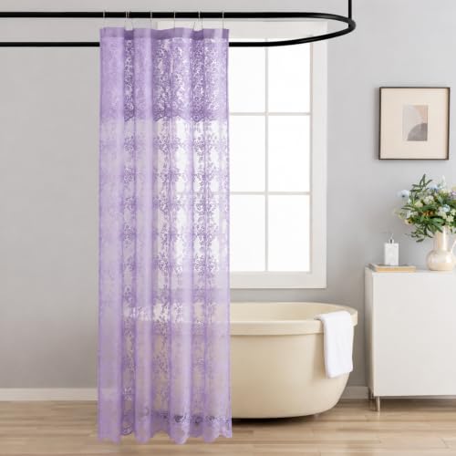 TUDECO Purple Stall Shower Curtain with Valance, Floral Lace 36W x 72L Inch