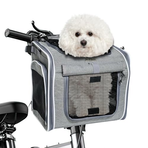 Panier de vélo avant pour chien 4 en 1 - Extensible - Panier de vélo pour chien jusqu'à 7 kg - Avec coussin, sac à dos de transport pour animaux de...
